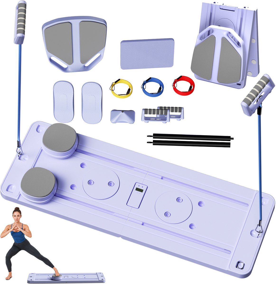 PLUSE360 Pilates Reformer Board – Paars – Inklapbaar buikspiertrainer met digitale teller