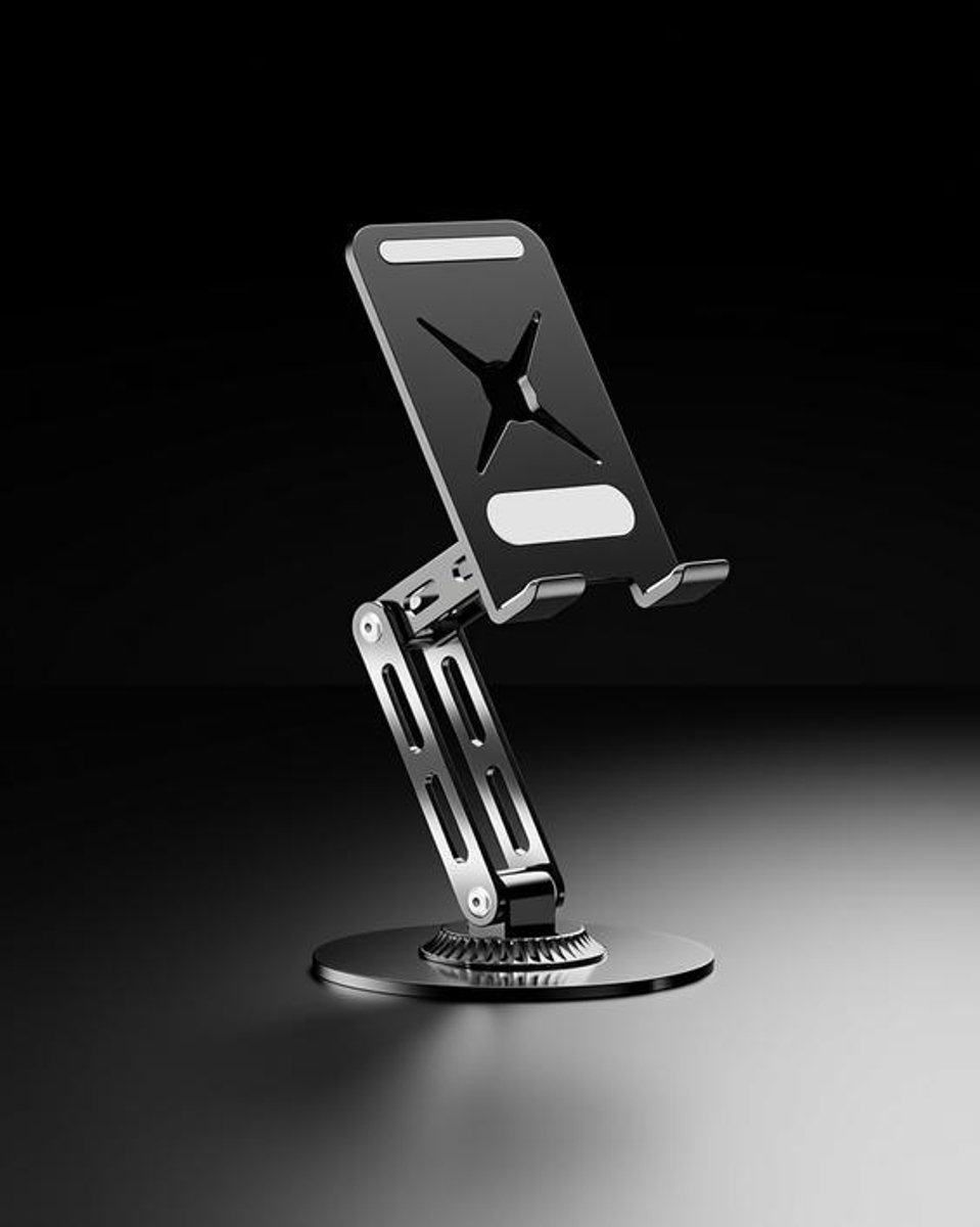 Huis Geluk Telefoonstandaard - All-Metal - 360° Draaibaar - Hoogte Verstelbaar - Draagkracht 10 kg - Opvouwbaar - Compatibel met iPhone 17/16/15/14 - Zwart