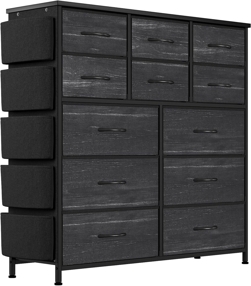 Triumpunpre - Ladekast - Met 12 Lades - Voor Slaapkamer Hal Entree Woonkamer - Stoffen opbergorganizer met stevig metalen frame - Zwart