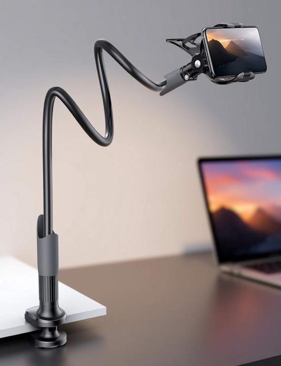 Huis Geluk Telefoonhouder voor Bed - Flexibele Zwanenhals Telefoonstandaard voor iPhone 17 16 15 14 13 12 11 en Samsung S25 S24 - 4-7 inch - 360° Rotatie - 85cm Arm