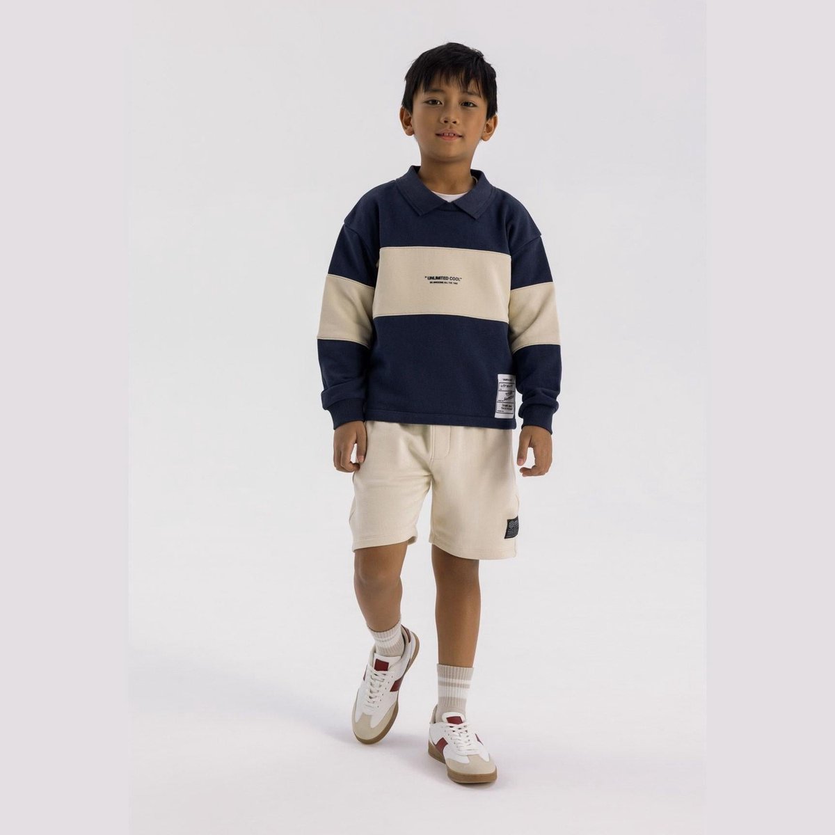 Minoti sweater jongens fleece kleurblok - katoen - donkerblauw