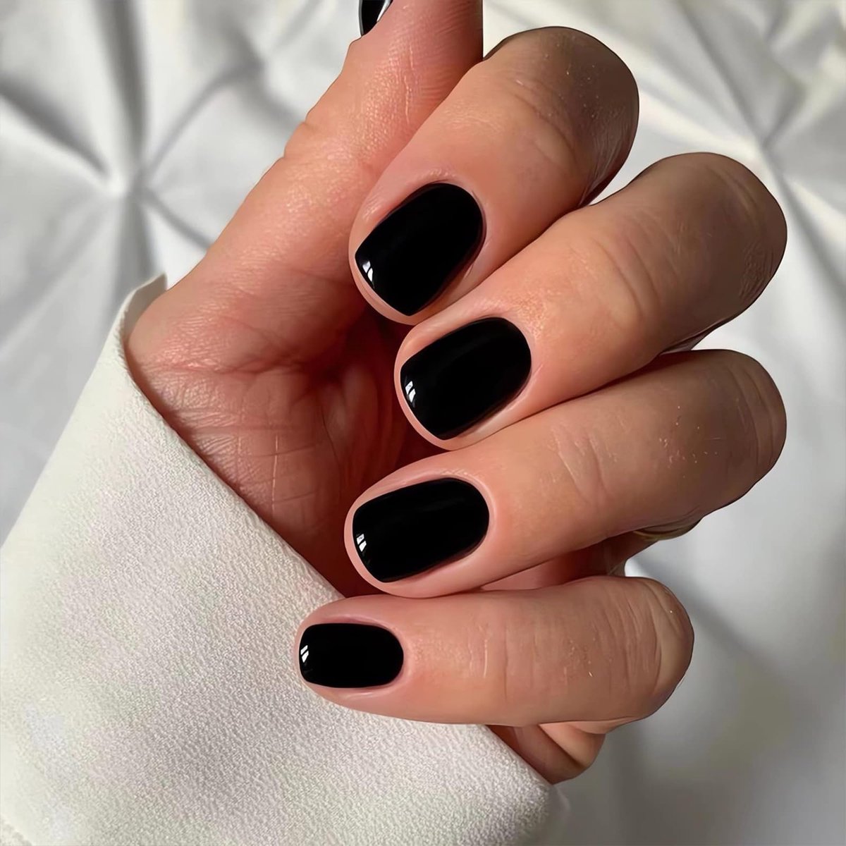 24 stuks nagels om op te plakken, kort, vierkant, zwart, effen, glanzende kunstnagels met nagellijm, glanzende pure kleur, press on nails, full cover kunstnagels voor vrouwen (zwart)