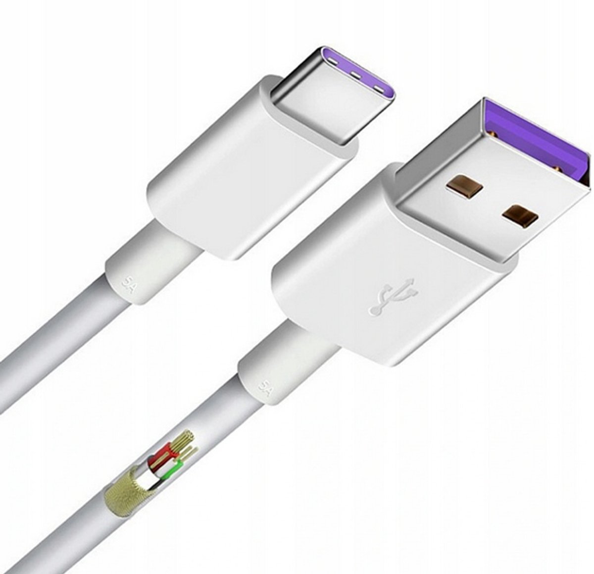 Image of Originele Huawei USB-A naar USB-C Kabel AP71 5A 1m Breedte