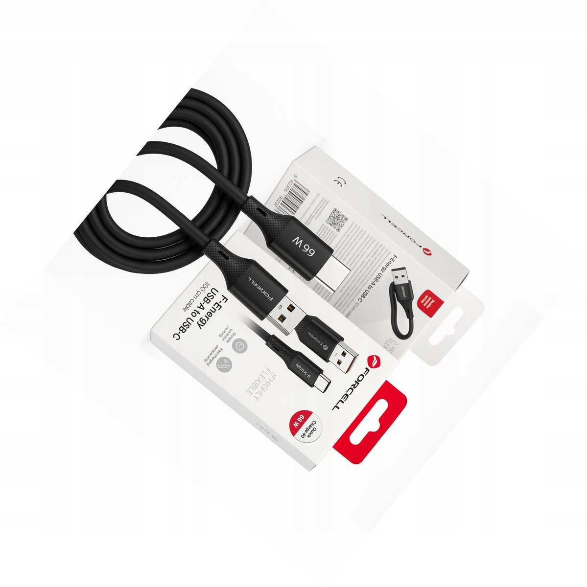 Forcell 66W USB-A naar USB-C Kabel 1m - Silicoon, Android Auto, Zwart