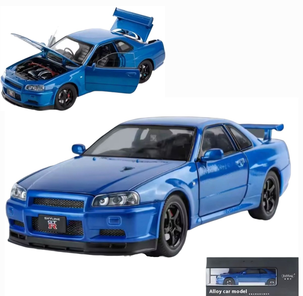Nissan Skyline GTR R34 Modelauto Schaal 1:24 - Blauw