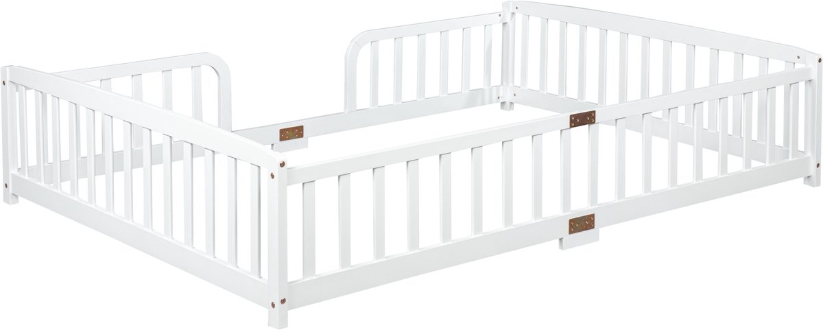 Montessori Bed - Vloerbed 140x200 - Kinderbed met hekje - Peuterbed - Massief hout - Uitvalbeveiliging - Lage instap - Kinderkamer - 140x200 - Wit