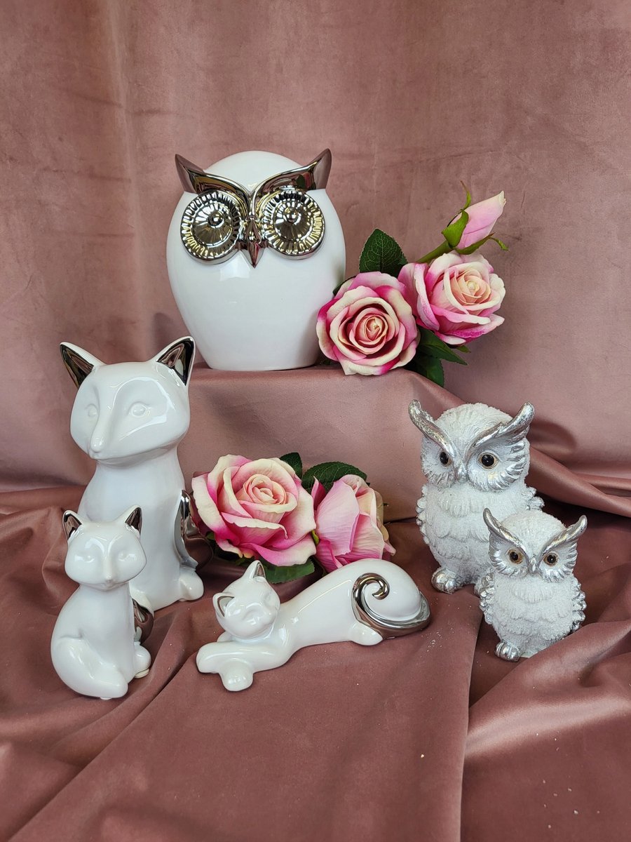 Wit Grijze Keramiek Uil Figuur 18cm - Decoratie & Cadeau