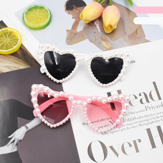 Hartvormige zonnebril met parels - roze tint voor zomer feesten en festivals — afbeelding 2