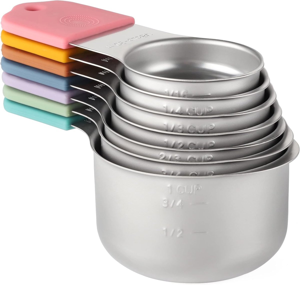 Magnetische maatbekerset, 7 stevige en duurzame roestvrijstalen maatbekers, Geschikt voor zowel droge als vloeibare ingrediënten (op kleur).