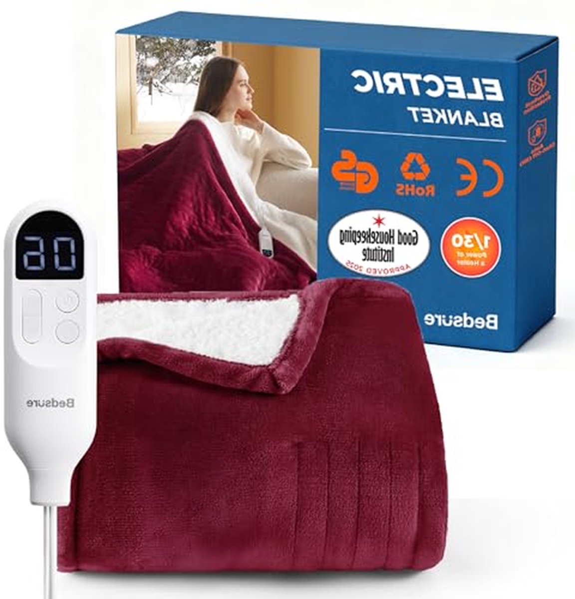 Elektrische Deken - Verwarmde Sprei - Warmte Creëren - 6 Warmtestanden - 130 x 160 cm - Rood