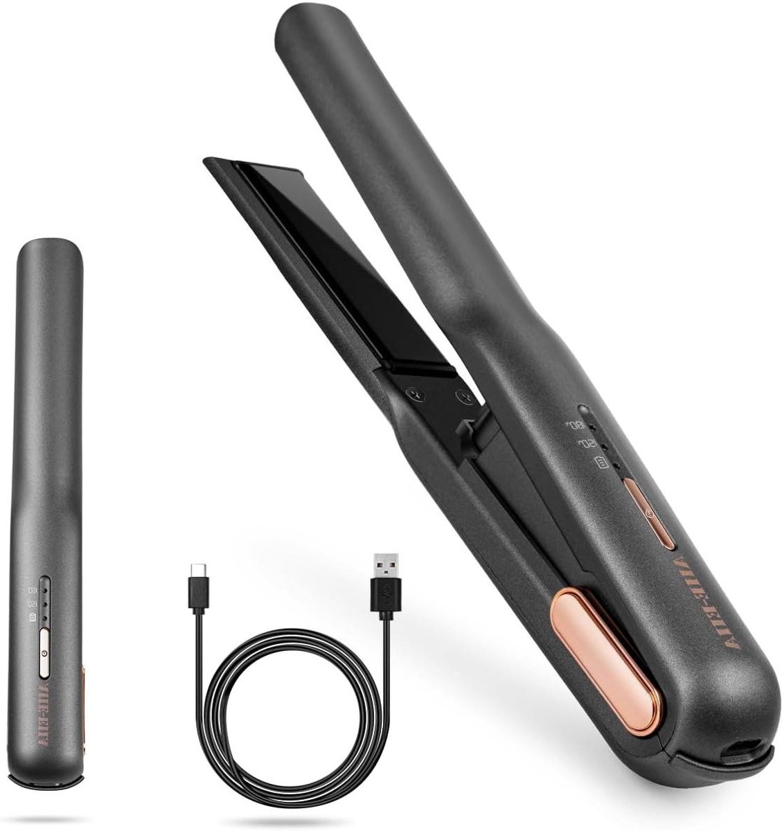 Draadloze Haarstyler - Mini Krultang - Styling Onderweg - USB-C Opladen - 22 cm - Grijs