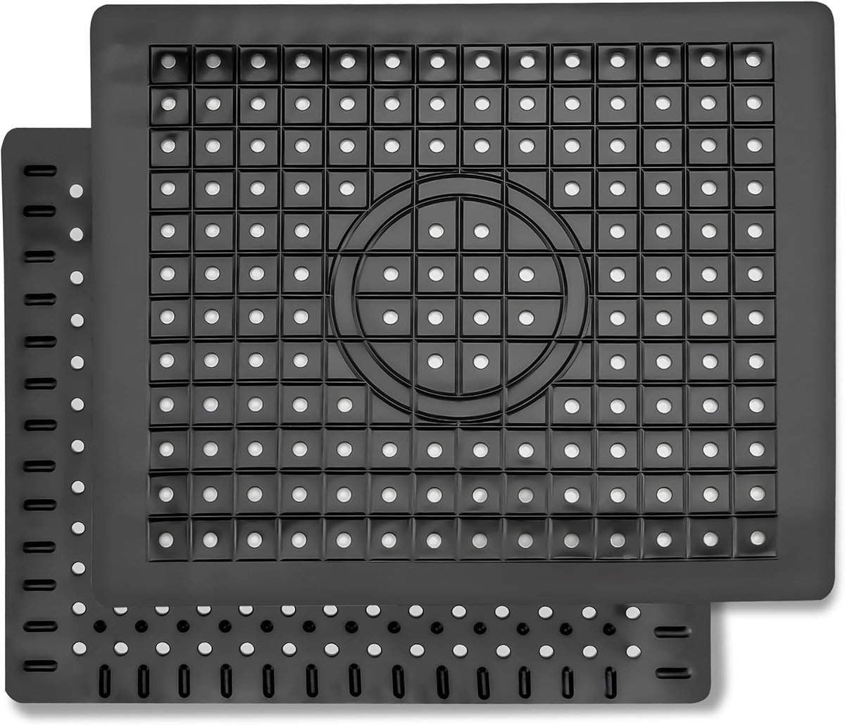 2 stuks - Keuken wastafel mat - 31 x 26cm - Afzetbord Asfalt mat - Duurzaam rubber materiaal - Grid wastafel mat - zwart