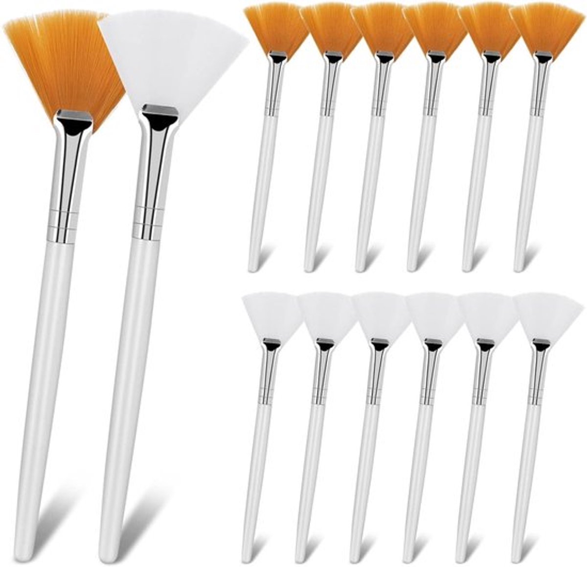 Set van 14 Make-up Kwasten voor Gezicht, Inclusief Fan Brushes en Applicator Brush, Perfect voor Moddermaskers en Cosmetische Toepassingen