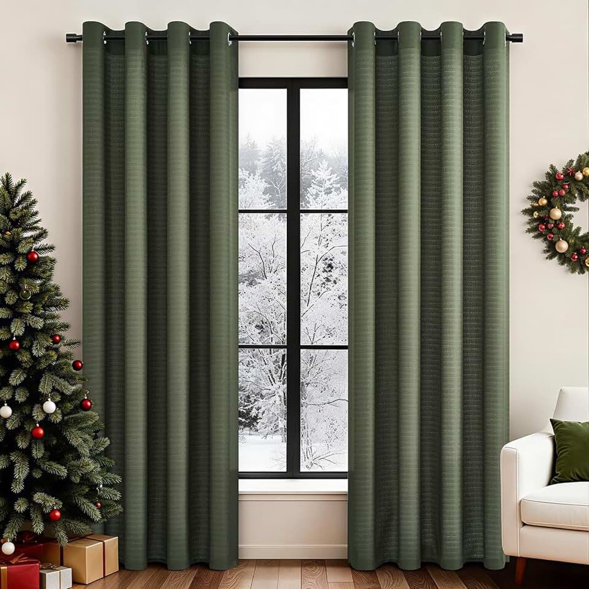 Gordijnen Groen 140x245cm Gordijn met oogjes Slaapkamer Modern Woonkamer Gordijnen met oogjes Transparante Voile Gordijn Linnenlook 2-delige set