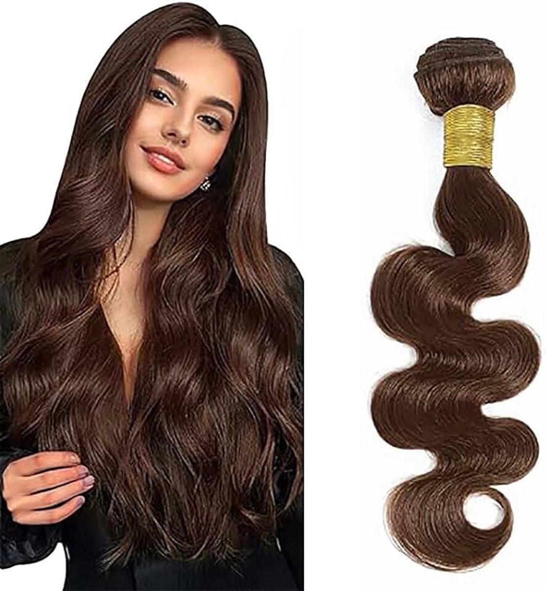 Wave Human Hair Bundles Single Extensions Machine Double Wefts Unprocessed Remy Weave Color #4 Chocolate Brown for Woman 28 Inch