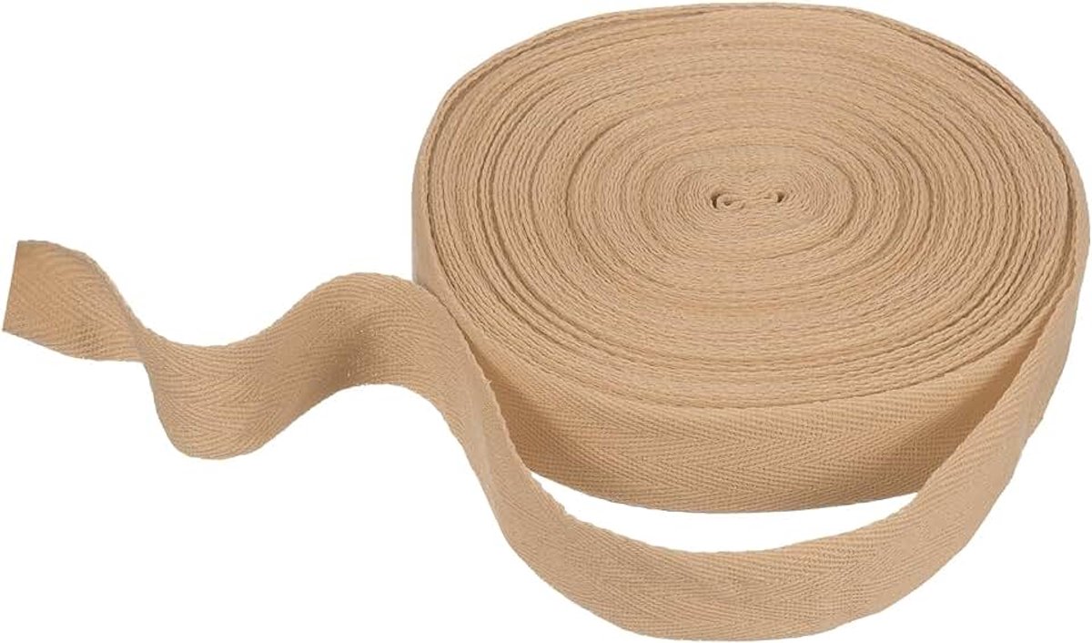 Katoenen lint, 30 mm x 21 m, chevron-weave biasrol, voor doe-het-zelf naaien, geschenkverpakking, lichtbruin