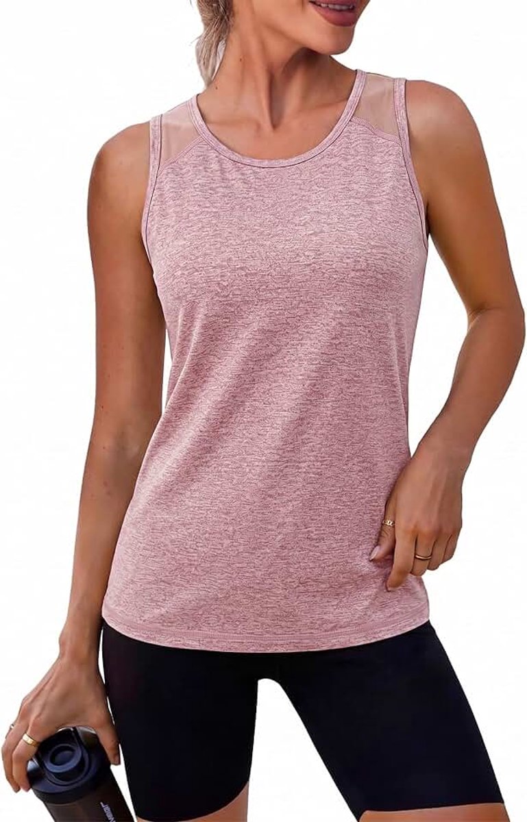 Sporttop voor dames, ronde hals, mouwloos, ademend, top met mesh-schouders, voor yoga, fitness, zomer, sportshirt, bovenstuk