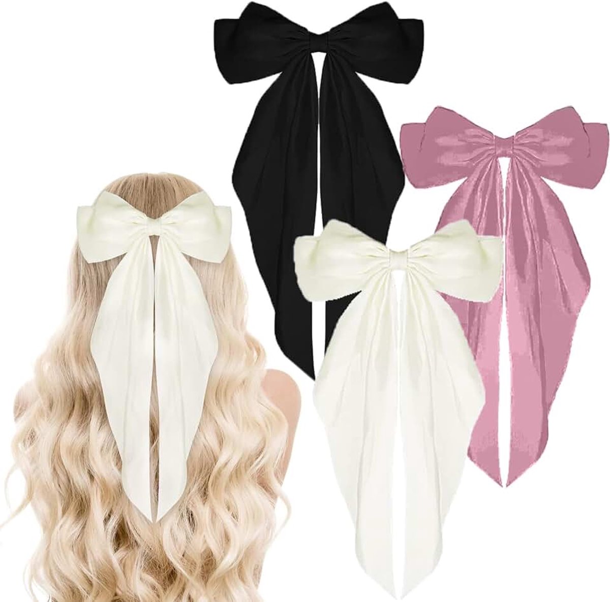 Haarspeldjes met lang lint effen kleur zachte satijnen zijdeachtige strikken grote strik haarspeldclips meisjes aankleden accessoires leuke geschenken, voor verjaardag/feest/show