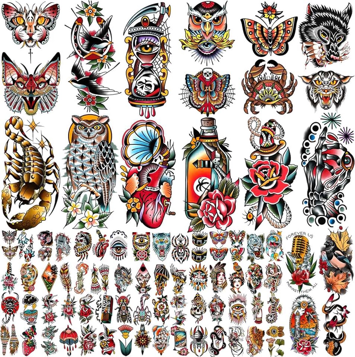 77 vellen waterdichte nep tattoo voor mannen of vrouwen 17 vellen grotere halve mouwen pioen slang tijdelijke tatoeages en 60 vellen tattoo stickers