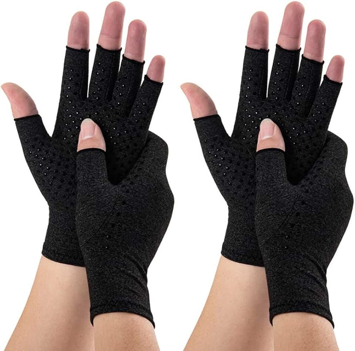 Artritis handschoenen 2 paar vingerloze compressie handschoenen voor vrouwen mannen lijm-dotted hand ondersteuning reumatoïde artritis Raynauds ziekte ademend voor typen rijden werk dagelijks