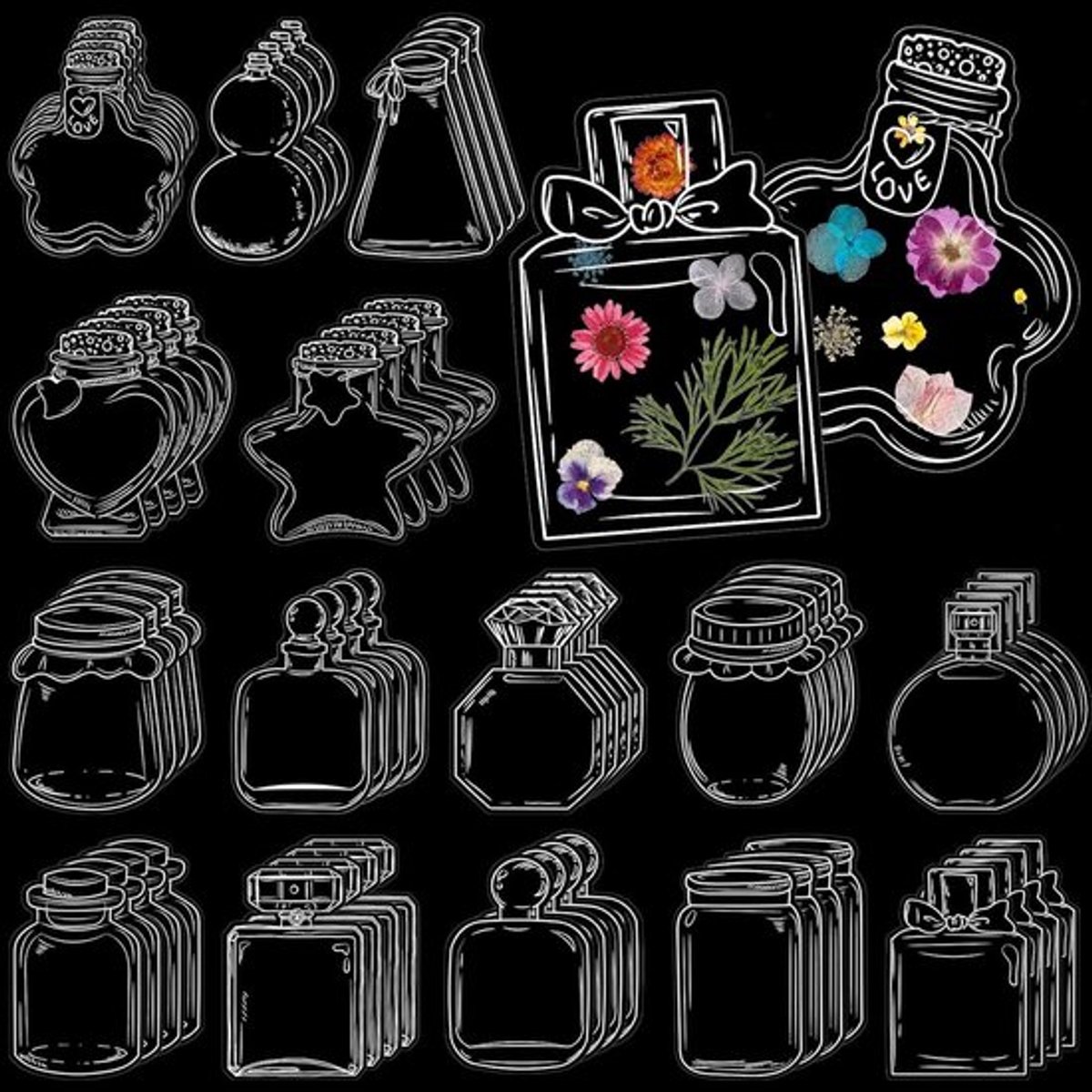 Transparante bladwijzerstickers met gedroogde bloemen - 60 stuks