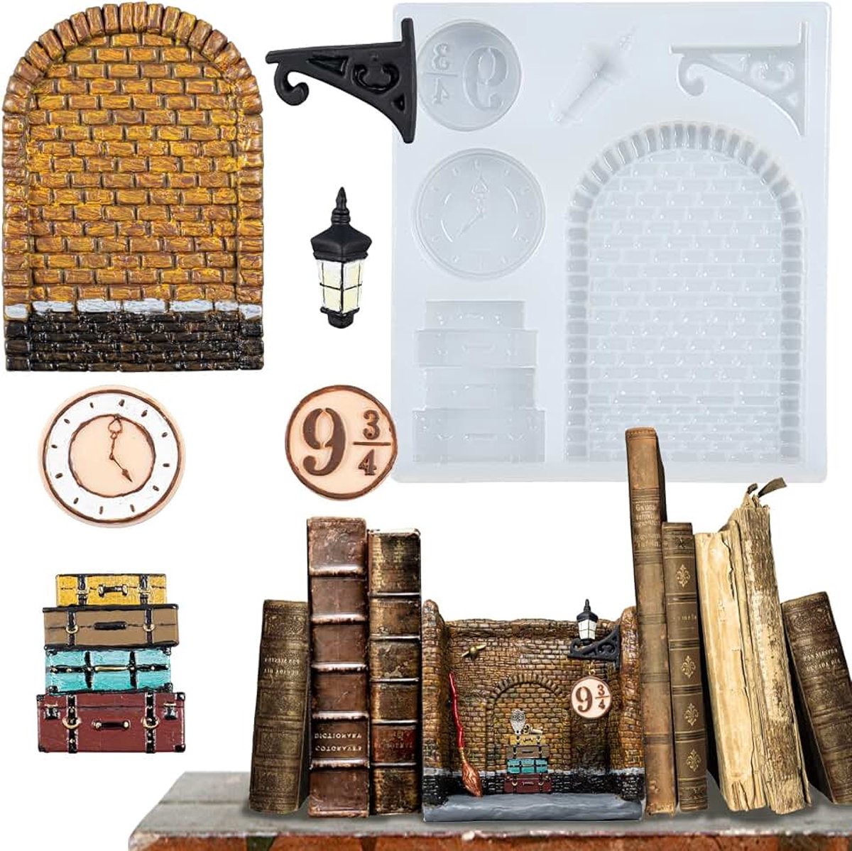 9 en 3/4 deurs King's Cross Station siliconen mal voor epoxyhars gieten, sieraden maken, feeëntuin, fondant taartdecoratie, polymeer klei ambacht, snoep smelten suikerwerk, scrapbooking