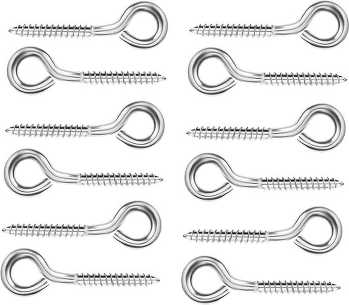 RVS Oog Schroef Haken - Zwaar Belastbaar - Metaal - M6 Schroeven - 8 cm - Hangmat - Yoga - Binnen & Buiten Gebruik