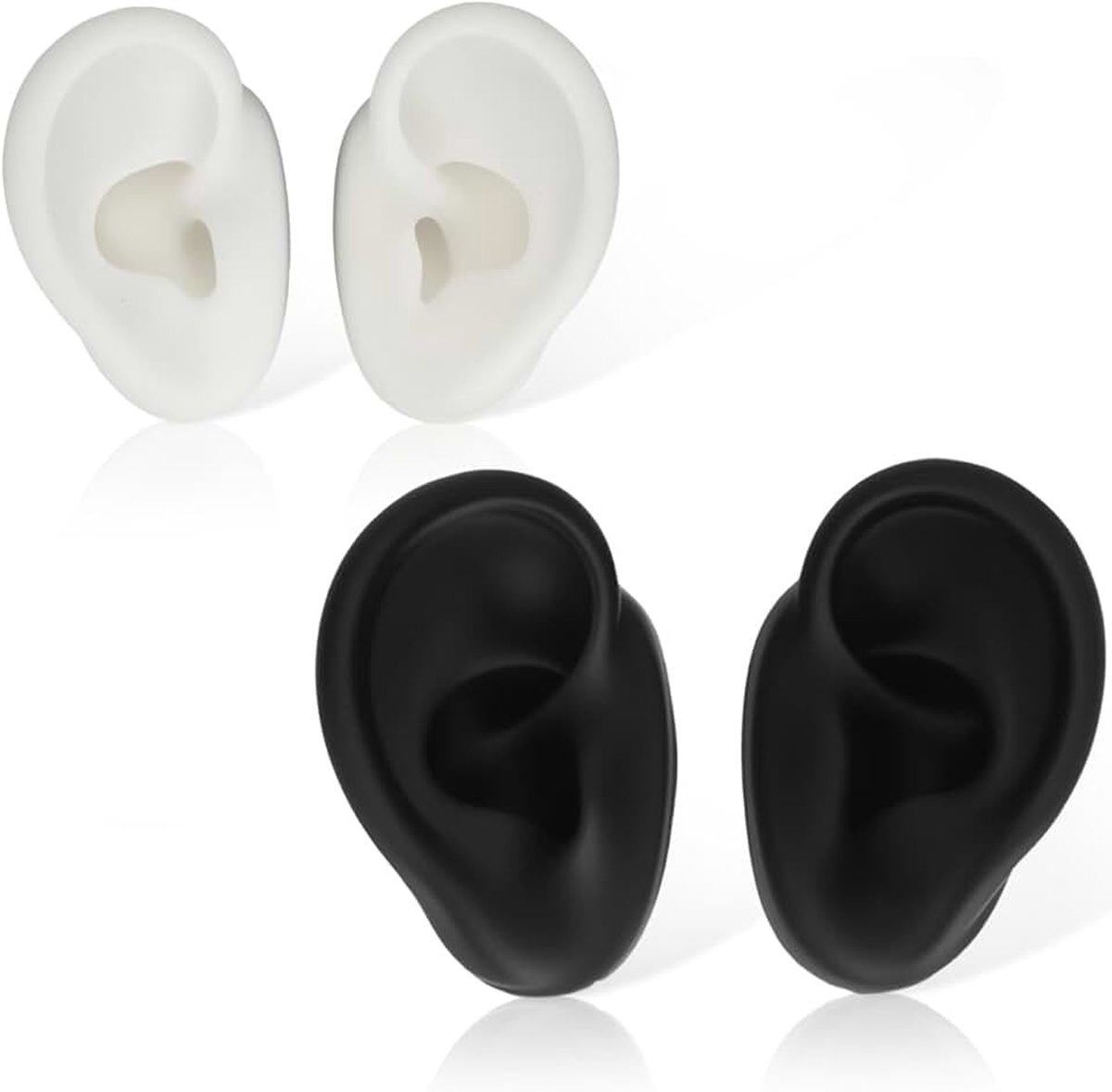 2 paar siliconen oormodel, links en rechts zacht flexibel model nep oor piercing praktijk voor sieraden display mannequin onderwijs instructie (zwart en wit)