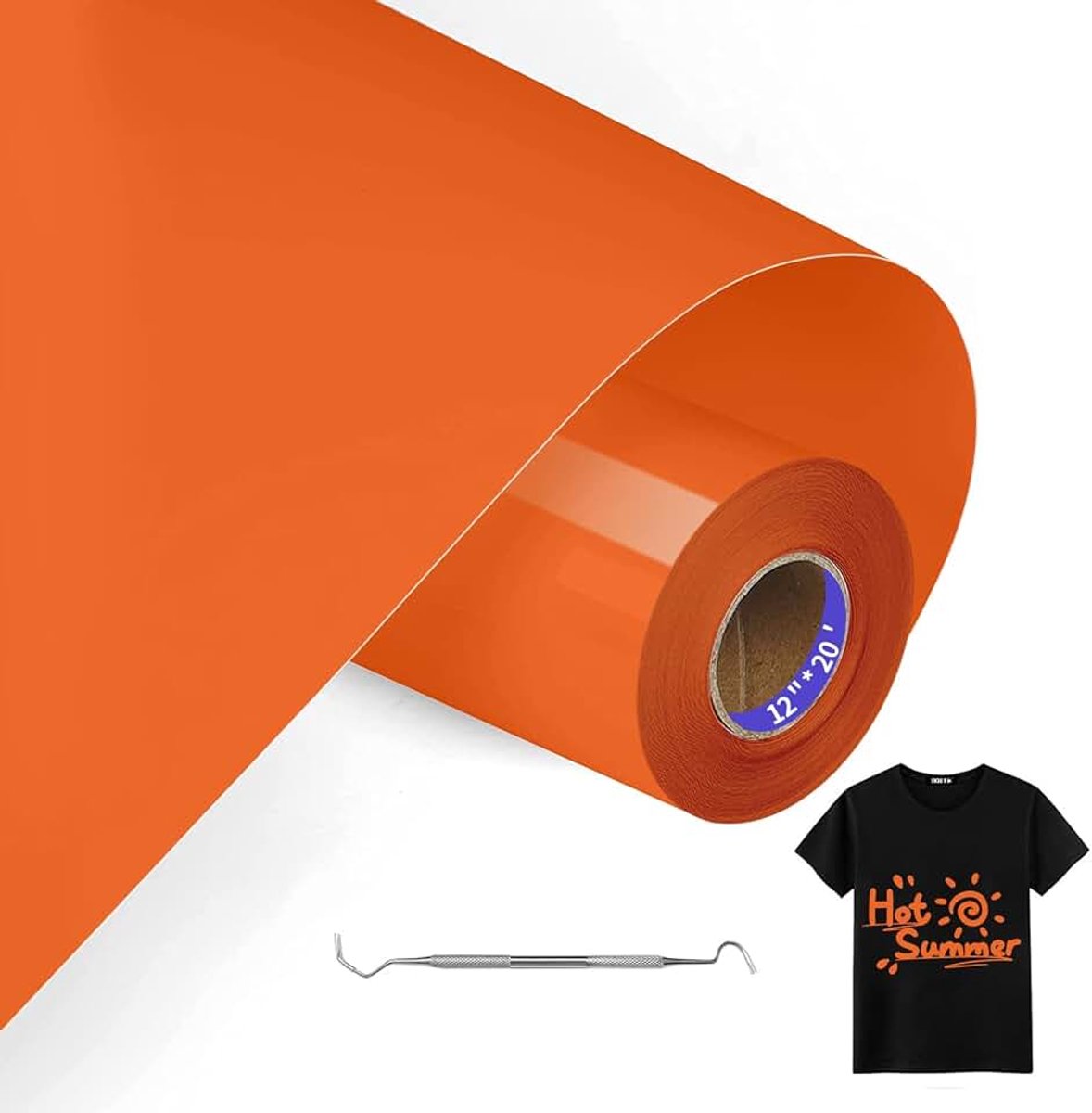 Oranje Opstrijkbare Vinylrol Voor Stoffen, 30.5cm x 600cm Iron On Heat Transfer Vinyl met Wiedgereedschap, Warmteoverdracht Vinyl, Opstrijkbare Flex Voor Stoffen, T-Shirts (Oranje)