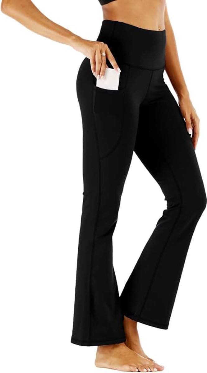 Sportlegging voor dames, flared hoge taille, yogabroek voor dames, lange wijde pijpen, bootcut, slagbroek, joggingbroek, jazzpants met zakken