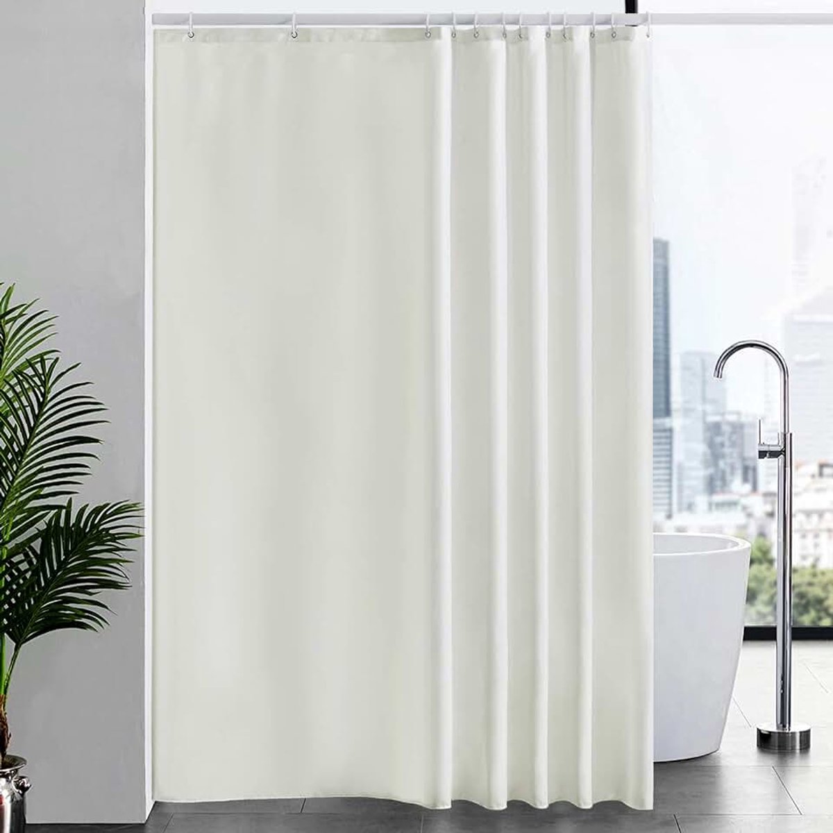 Douchegordijn Anti Schimmel Polyester Stof Waterdicht Douche Gordijnen Wasbaar Textiel voor Badkuip of De Badkamer 12 Douchegordijnhaken Beige Extra lang 200x240cm.