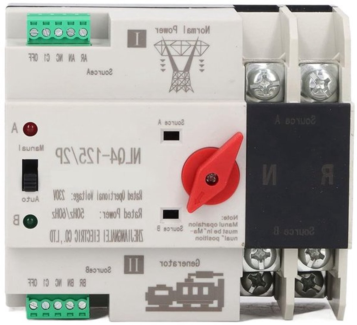 Automatische Overschakelaar met Dubbele Voeding AC 230V 2P 20A/32A/50A/63A/80A/100A voor UPS, Zonne-energie en Invertertoepassingen