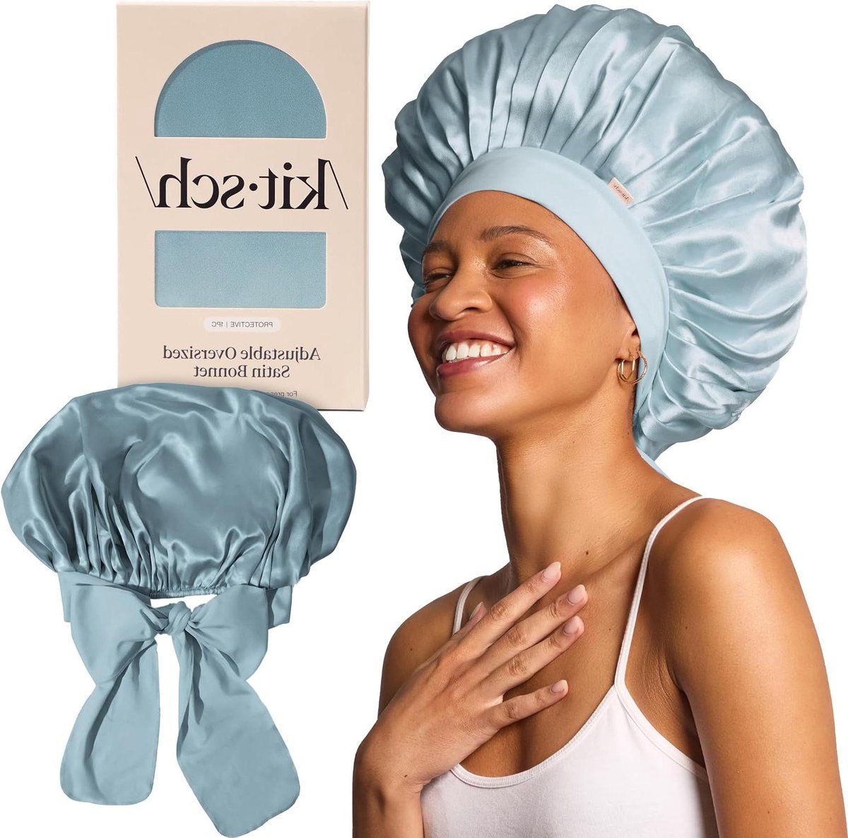 Satijnen Slaapmuts - Haarmuts Bonnet - Haar Beschermen - XL Verstelbaar - 40x85 cm - Blauw