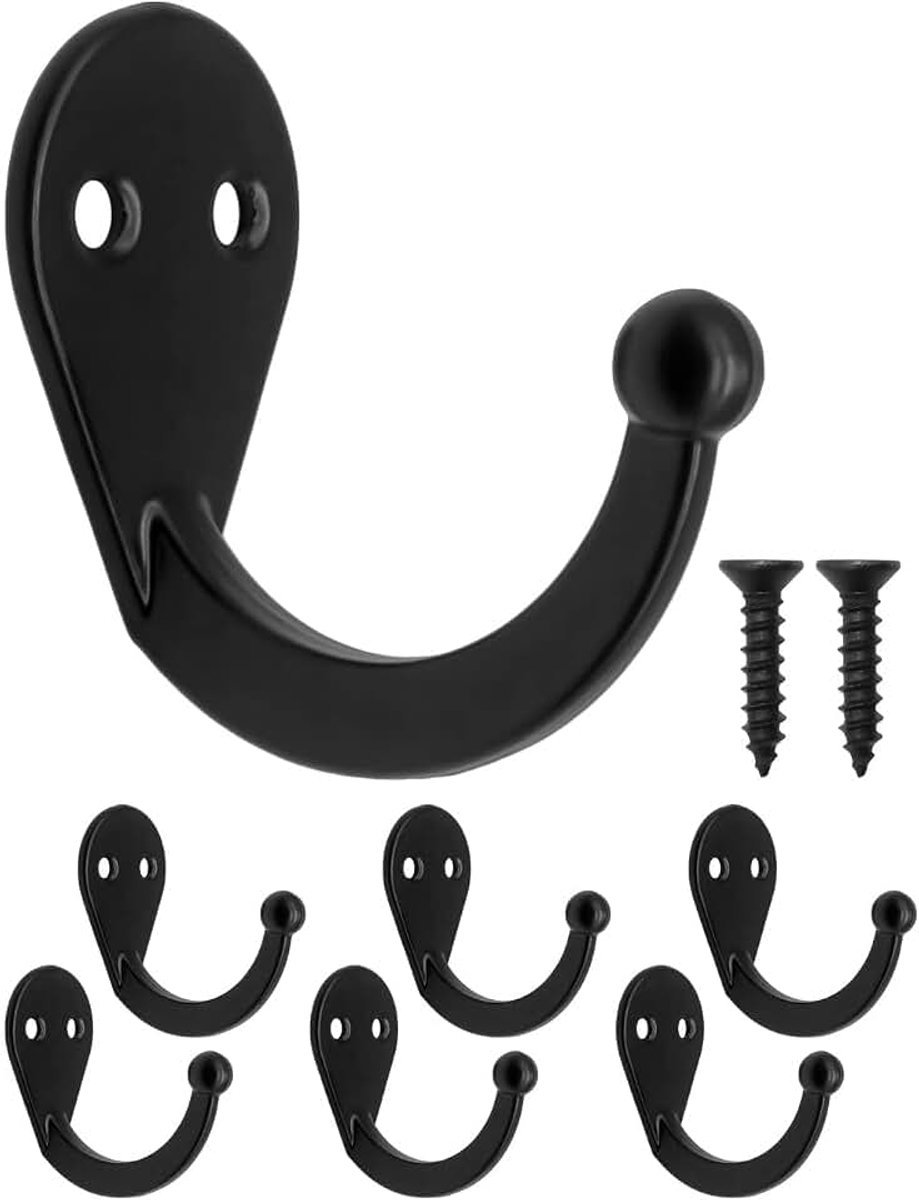 6 klassieke ijzeren haken, garderobehaken, kledinghaken (zwart)