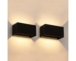 CELAVY LED Buitenlamp Wandlamp - Op & Neer - Zwart - IP65 - Zonder Bewegingssensor - Voor Binnen en Buiten - 2-Pack