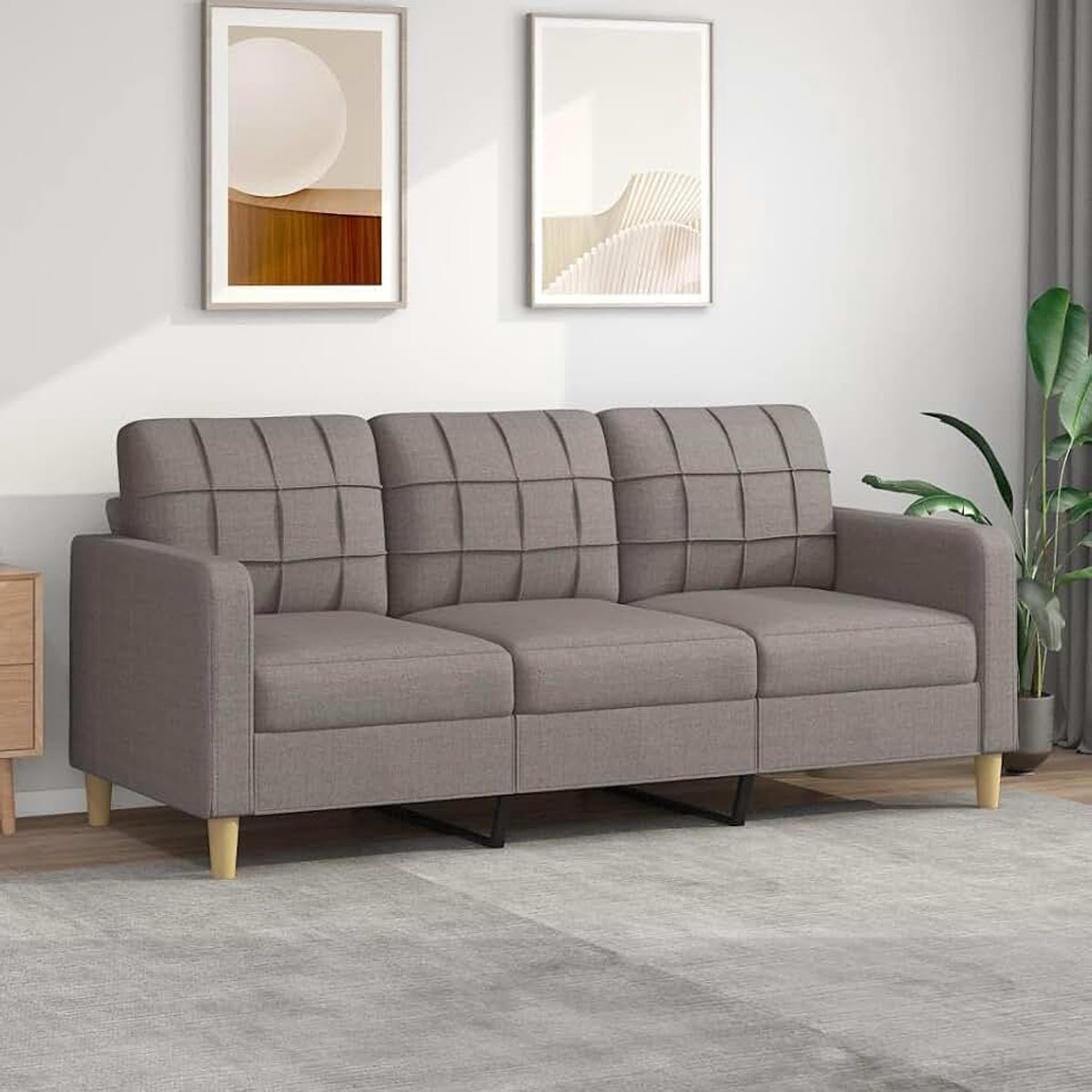 3-zits bank, loungebank met rugleuning, gestoffeerde bank, dubbele bank, woonkamerbank, gastbank, moderne bank voor woonkamer, receptie, kantoor, bruingrijs, 180 cm, stof