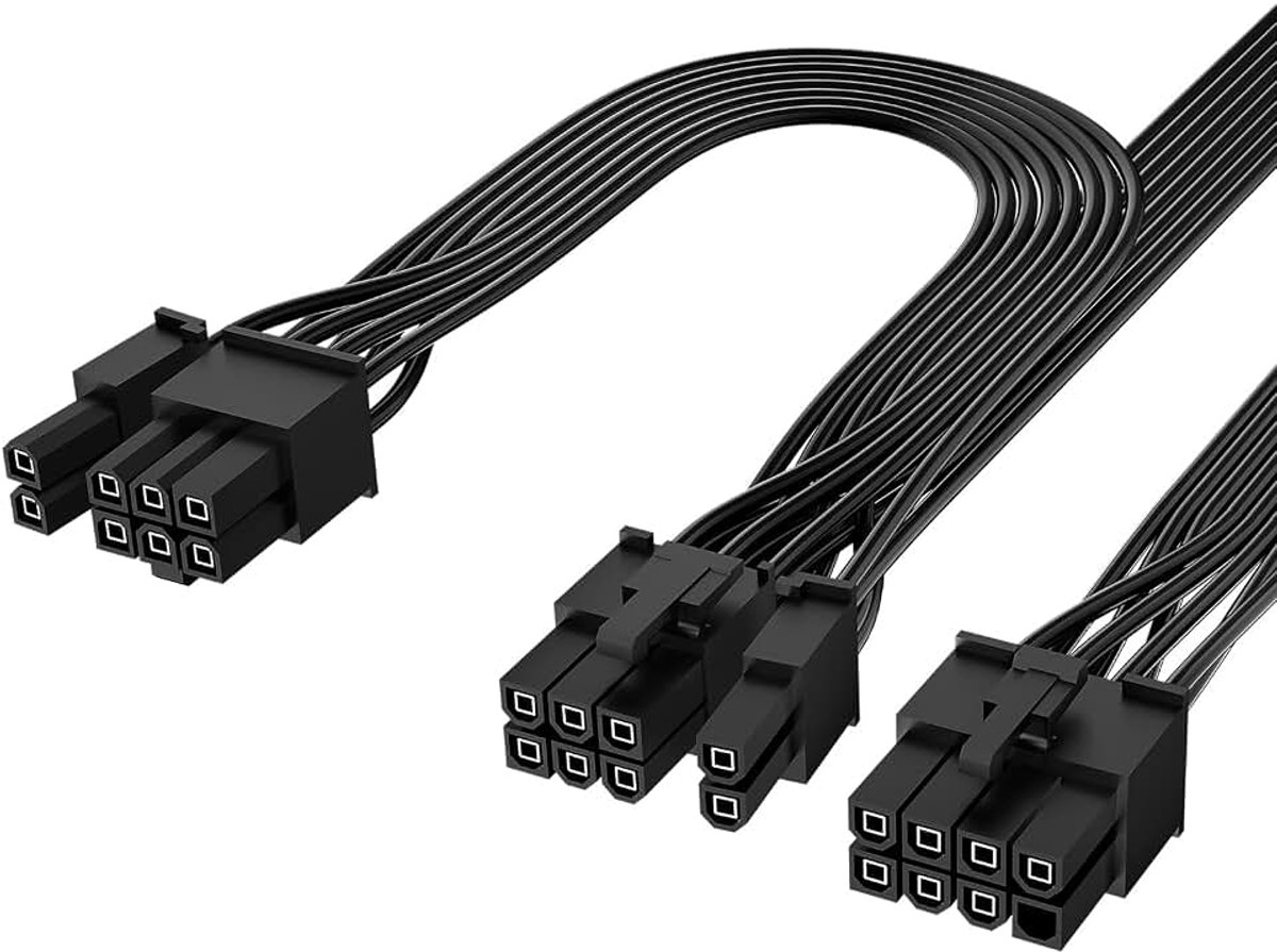 PCIe Kabel, 60cm 8-Pin naar Dual 6+2 Pin, Male to Male GPU Stroomkabel, Geschikt voor Aresgame Modulaire Voedingen (60cm+18cm), 1 Stuk