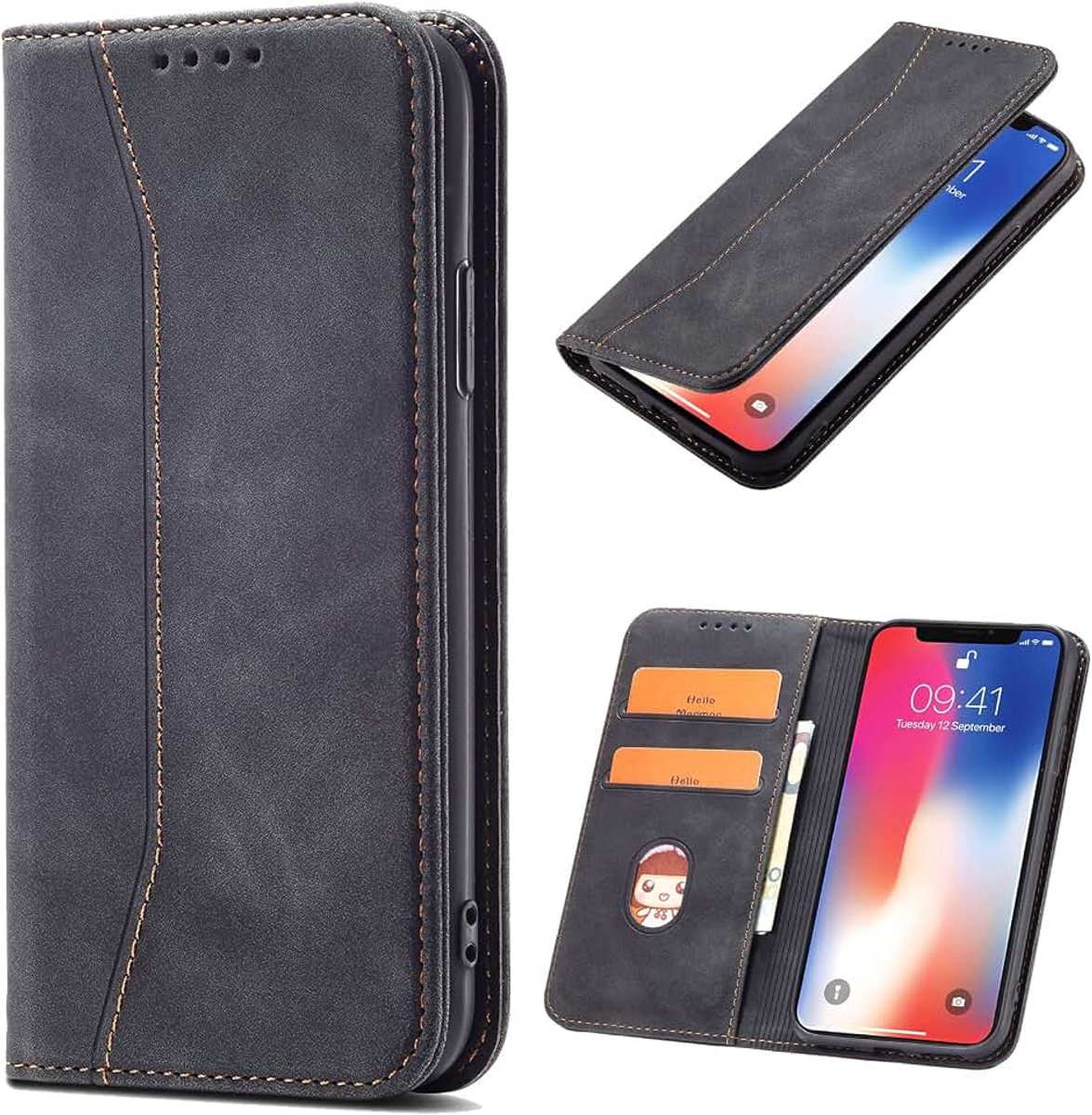 Hoesje voor Samsung Galaxy Note 9, Premium PU Lederen Flip Magnetische Portefeuille Wallet Telefoon Case met Kaart Houder en Standaard Kenmerken Telefoonhoesje voor Samsung Note 9 (Zwart)