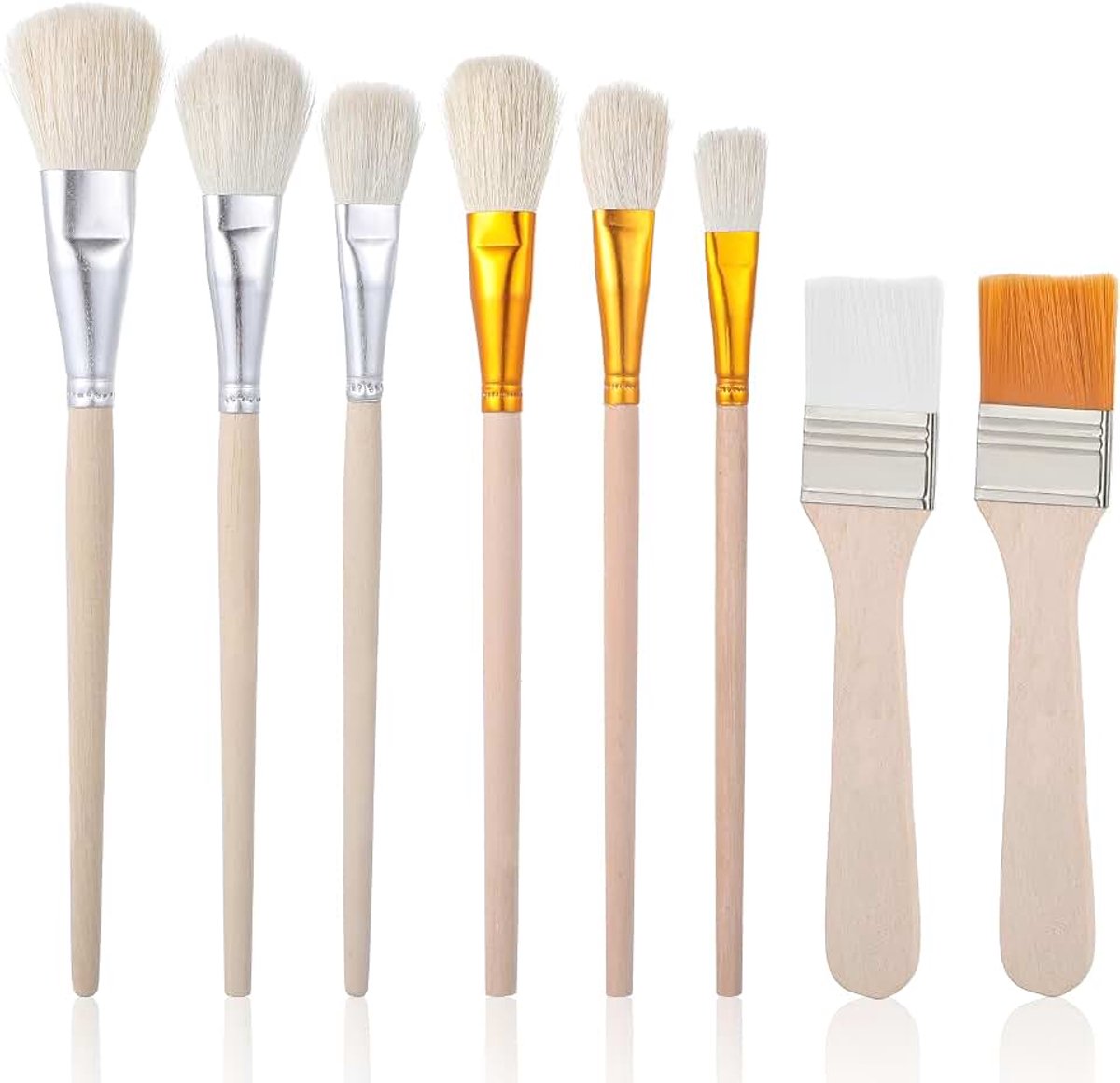 8 STKS Mop Borstel voor Acryl Schilderen Professionele Blending Borstel Diverse Size Artiest Borstels met Houten Handvat voor Acryl, Aquarel, Gouache Olie