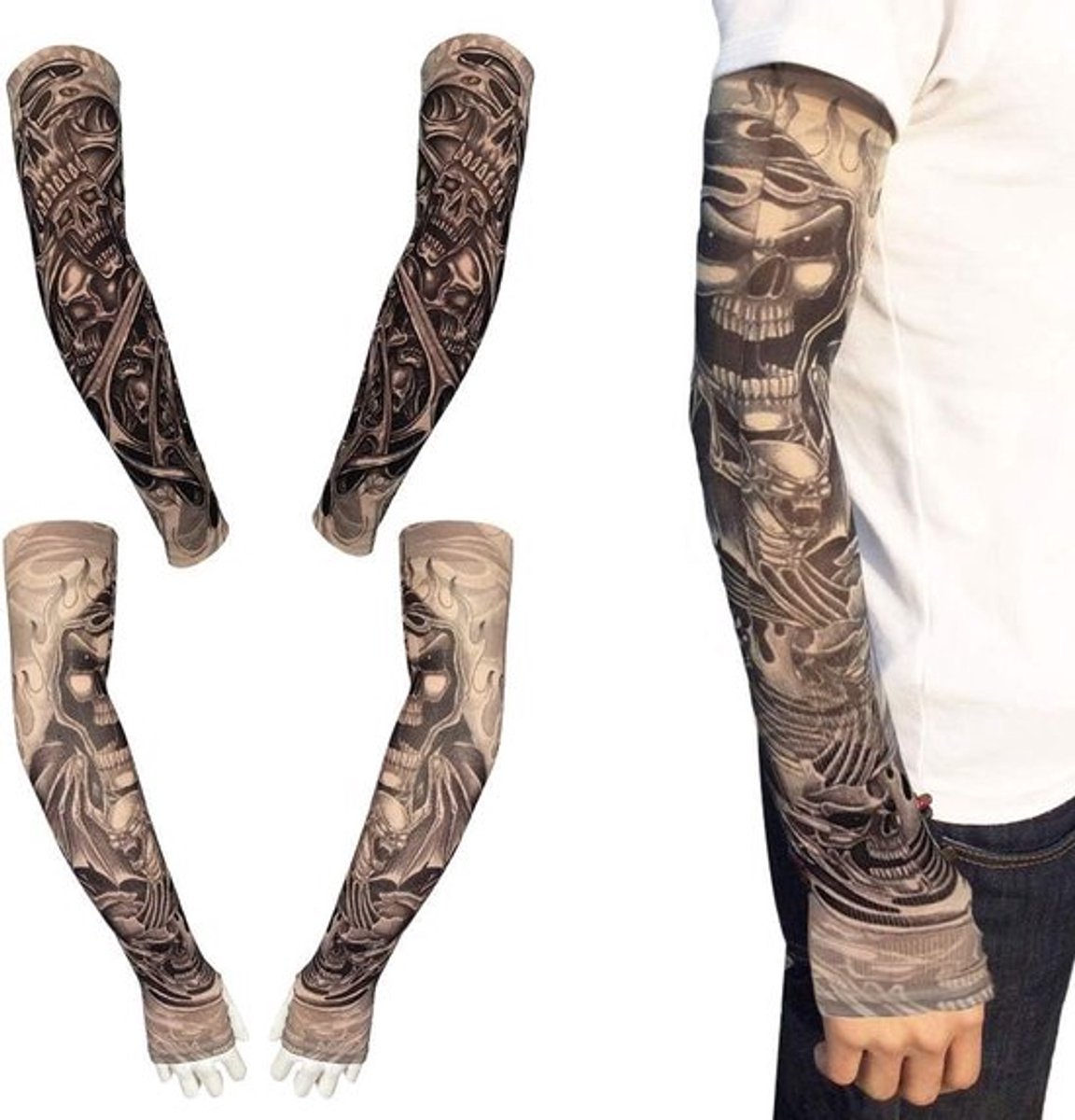Zachte nep tatoeage mouwen heren arm cover met zonnebrandcrème - kostuum en sport geschikt