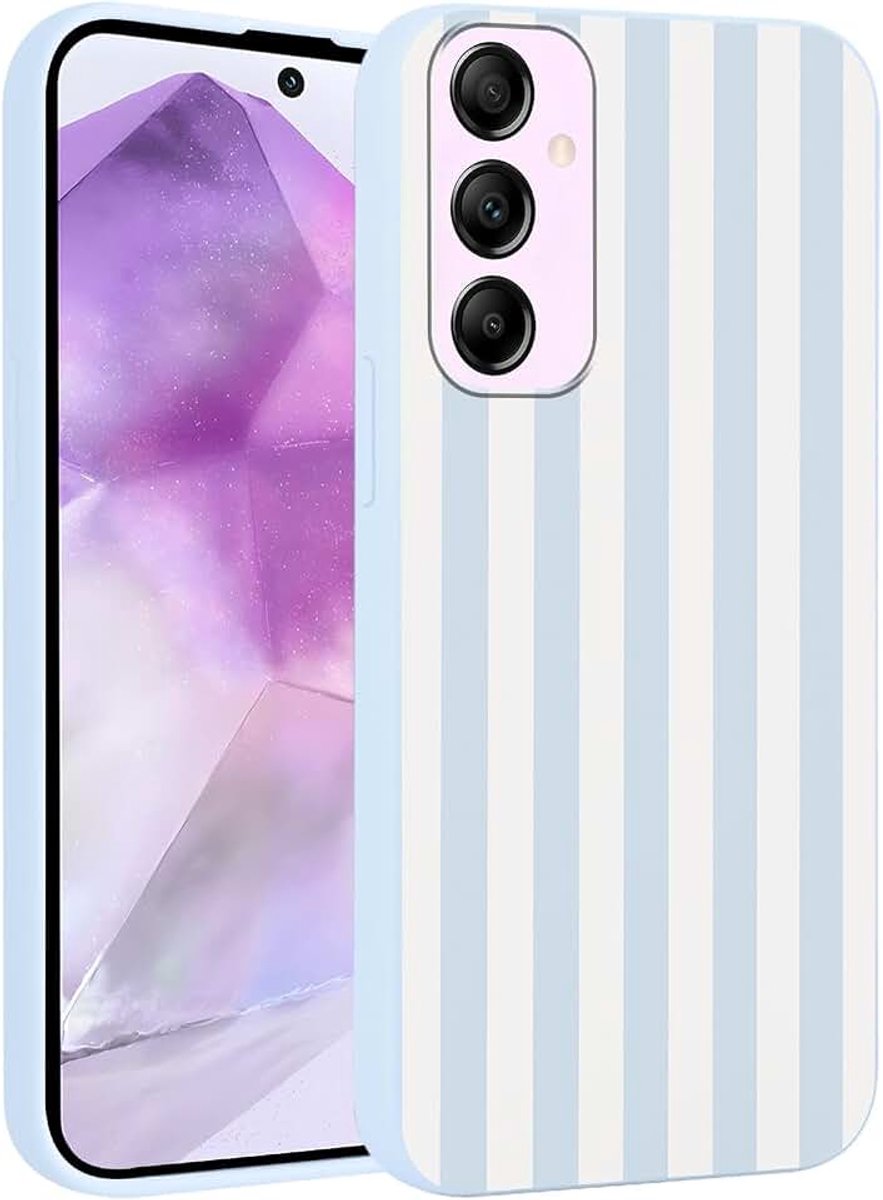 Zomer Beschermhoes voor Samsung Galaxy A55 5G 6,5 inch, blauwe siliconen hoes met blauwe en witte strepen, esthetisch design, beschermhoes voor meisjes, dun, zacht, TPU, schokbestendig