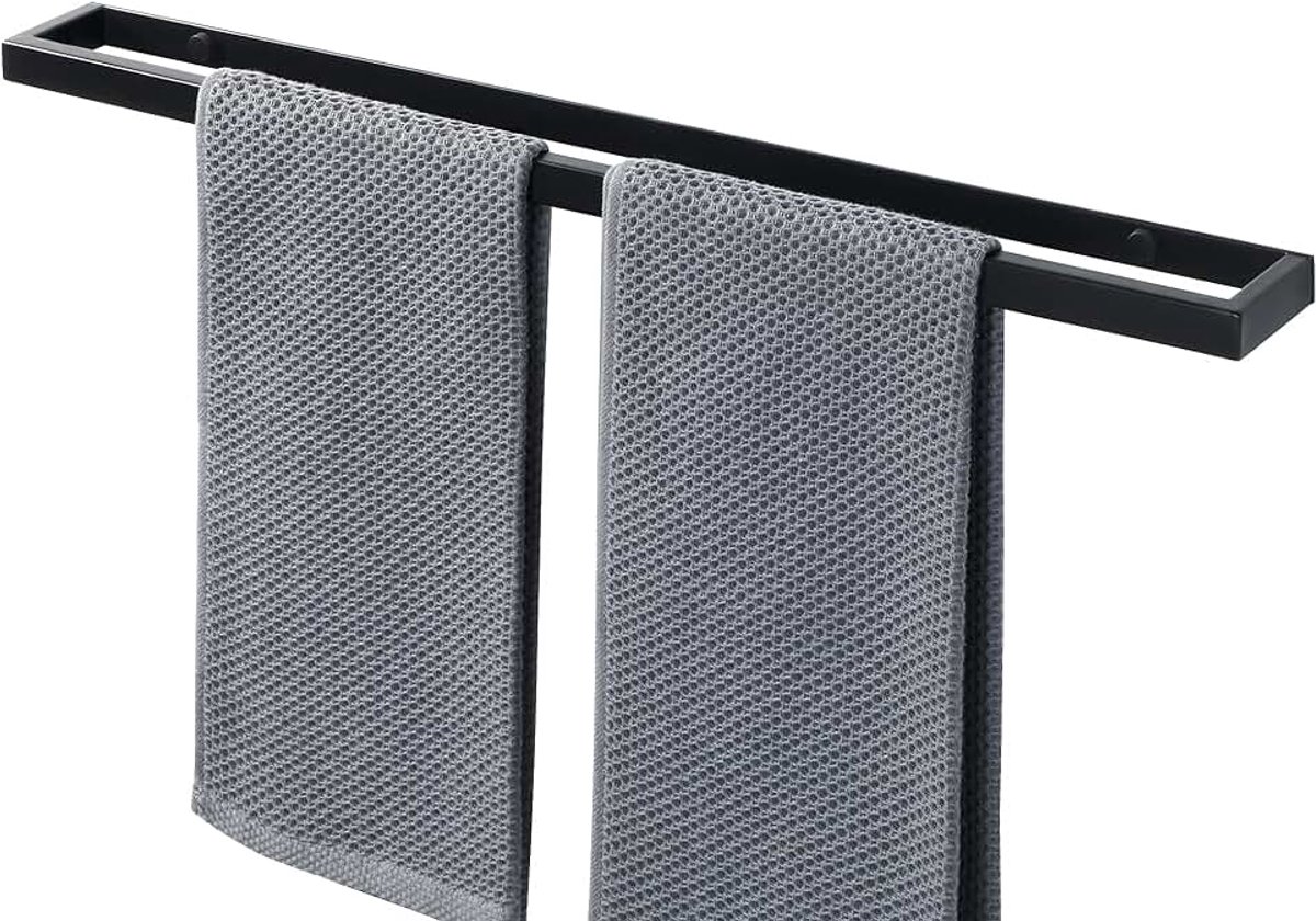 Handdoekhouder voor badkamer matzwart handdoekstang 60CM | Roestvrij staal SUS304, schroefbevestiging, gastendoekhouder wandmontage voor badkamer en keuken