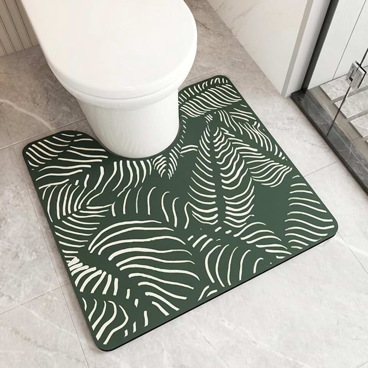 U-vormige badmat, tapijt, kiezelgur badtapijten voor badkamer, toilet, absorberend, sneldrogend, antislip, zacht wc-tapijt met uitsparing, minimalisme (groen blad, 55 x 50 cm)