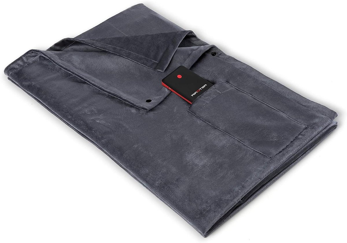 Verwarmde deken - Deken op batterijen - Warm blijven - Superzacht fleece - 120 x 100 cm - Antraciet