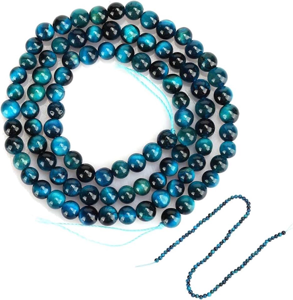 Kralen, ronde edelsteen losse kralen natuursteen blauw oog kraal semi -kostbare stenen kralen sieraden armband accessoire voor sieraden maken (Tijgeroog)