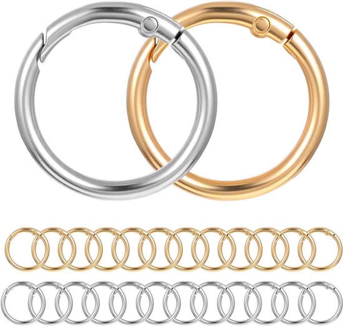 24-pack gouden karabijnhaak clip met veer en O-ring voor sleutelhangers - handig voor tassen, portemonnees en DIY-ambachten