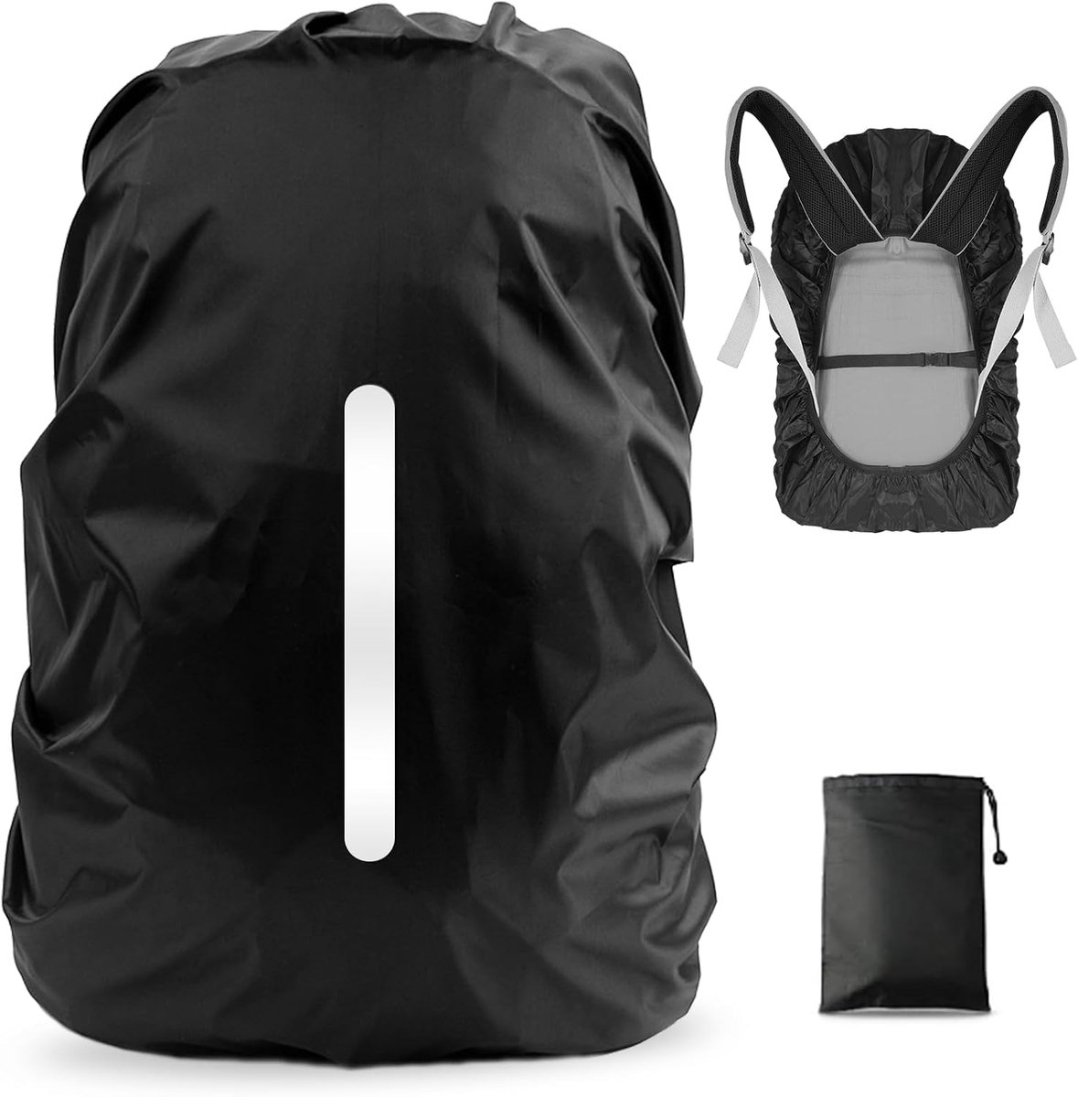 Waterdichte Regenhoes voor Rugzak - Reflecterend - Anti-stof & Anti-diefstal - voor Fietsen, Wandelen, Kamperen, Reizen - 60L (L, past 55-65L) - Zwart - 1 Stuk