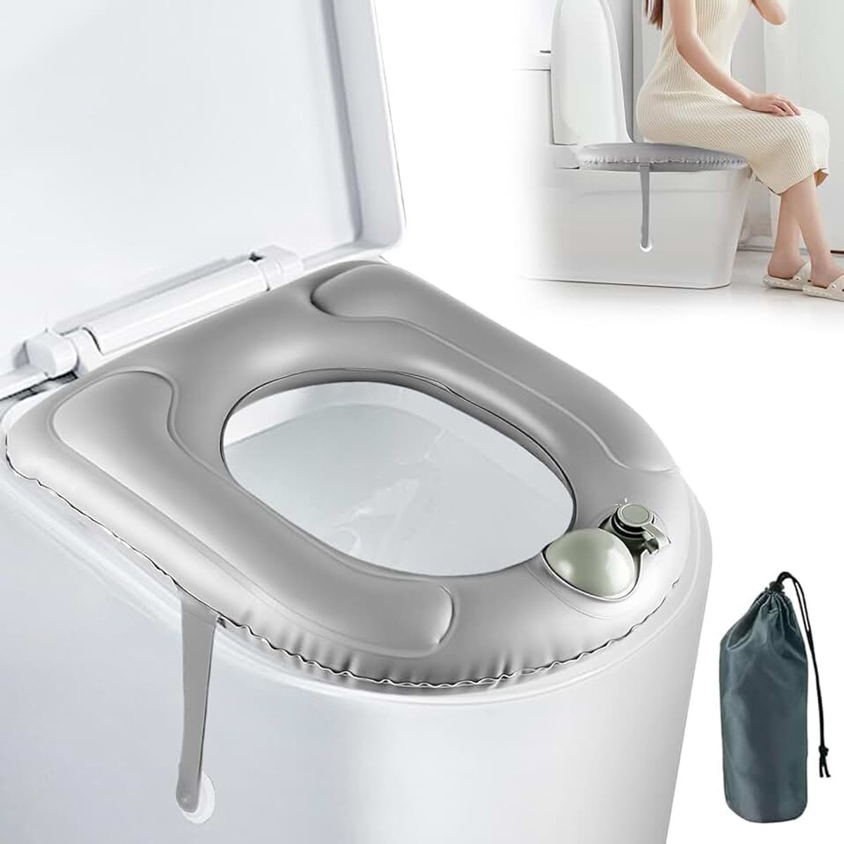 Toiletstoelkussen met zuignap, toiletbrilhoes, in hoogte verstelbare toiletzitverhoging zitring, pvc-pad, toiletsteunkussen voor volwassenen, senioren, gehandicapten, pijnverlichting