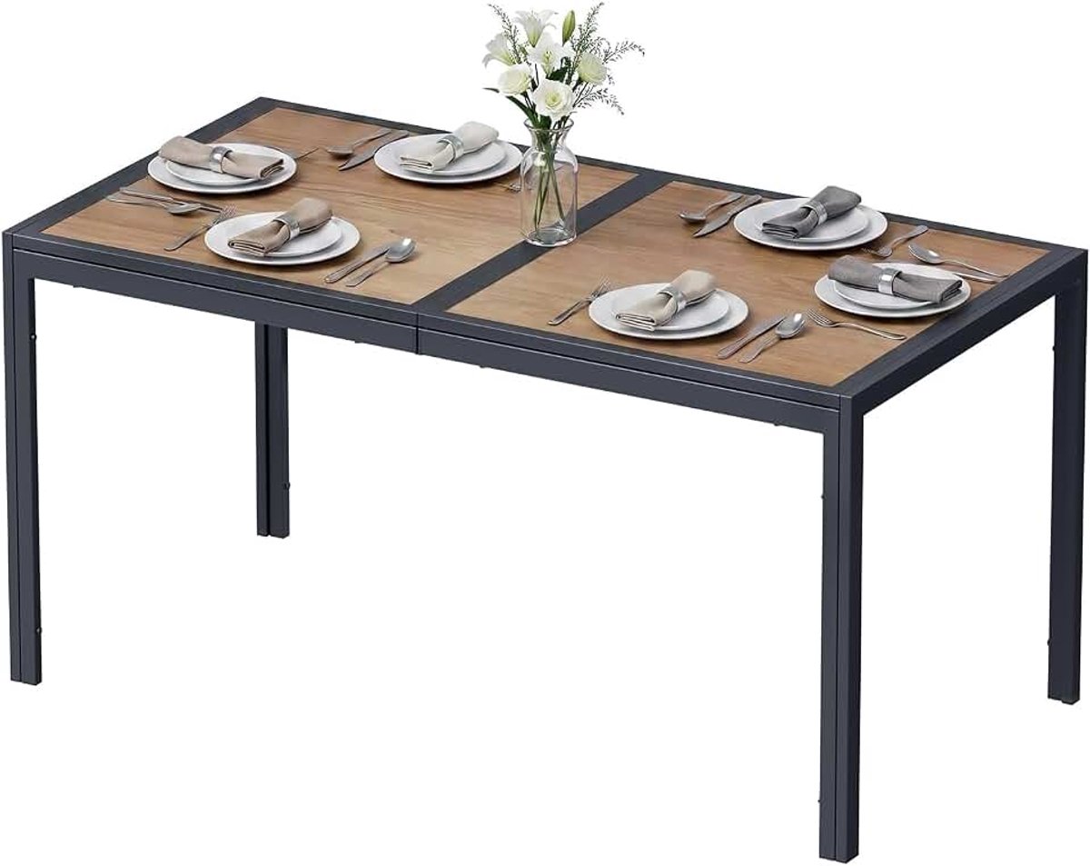 Tuintafel, groot, 150 x 80 x 72 cm, DPC balkontafel, rechthoekige terrastafel met metalen frame, antislip eettafel, outdoor, voor 6 personen, antraciet