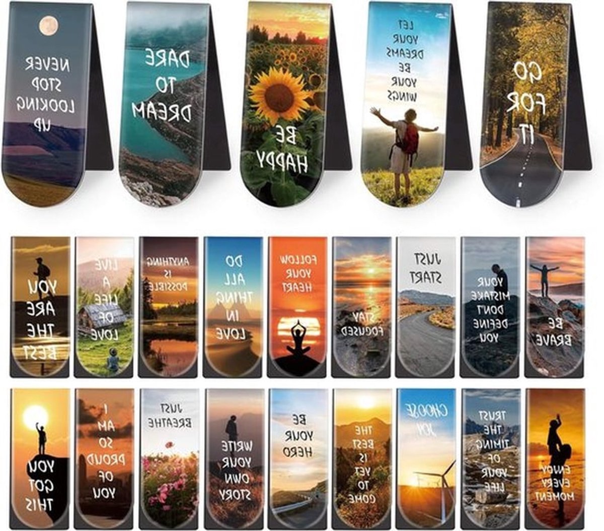 Magnetische boekenleggers - positieve citaten - 46 stuks